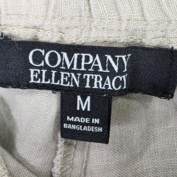 Womens Company Ellen Tracy Beige 100% Linen Pants Drawstring Elastic Hem Size M - Picture 3 of 10